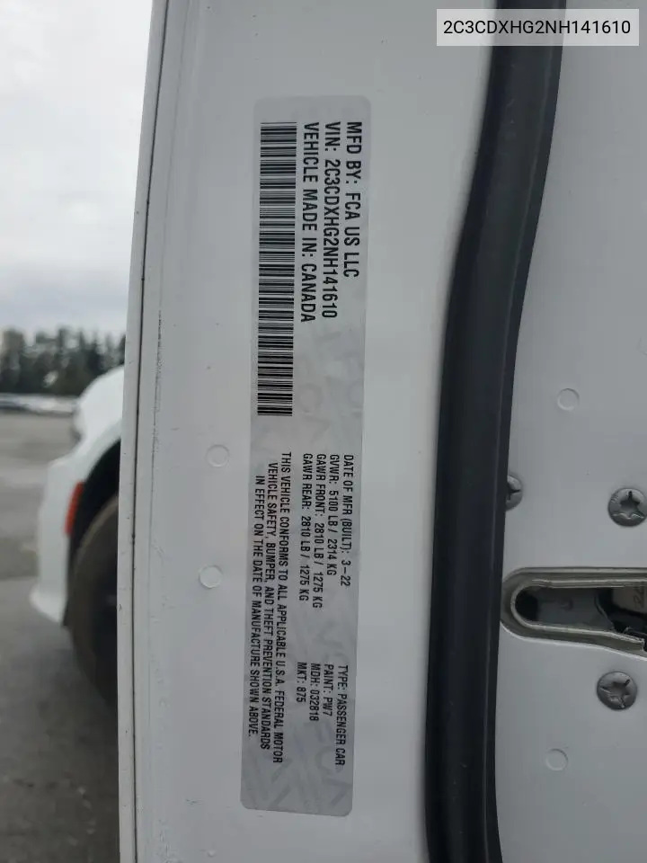 2C3CDXHG2NH141610 2022 Dodge Charger Gt