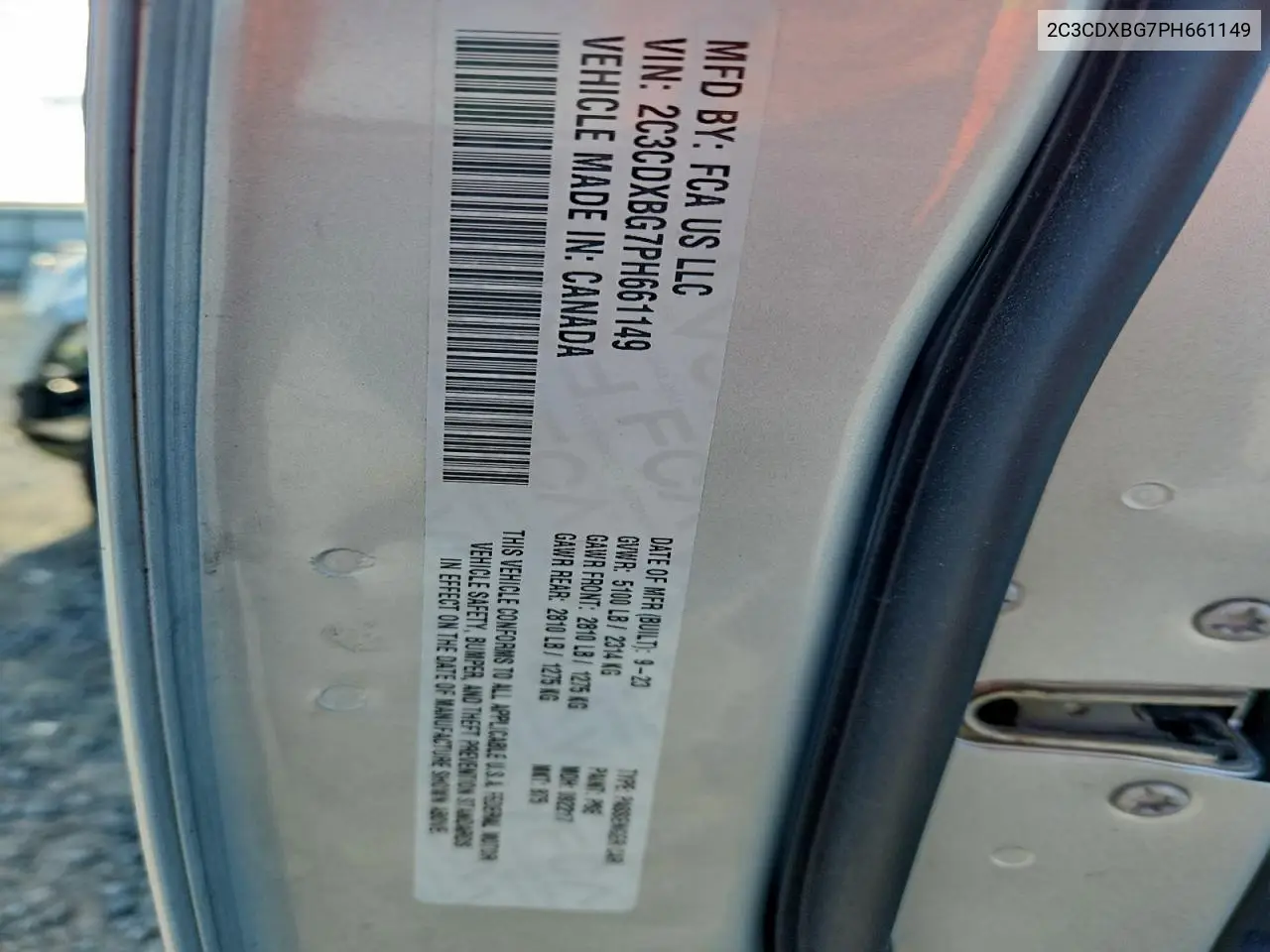 2C3CDXBG7PH661149 2023 Dodge Charger Sxt
