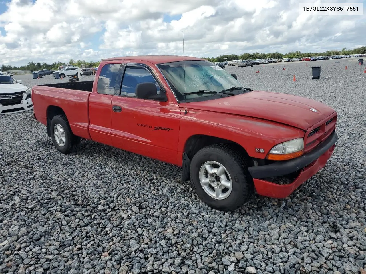 1B7GL22X3YS617551 2000 Dodge Dakota