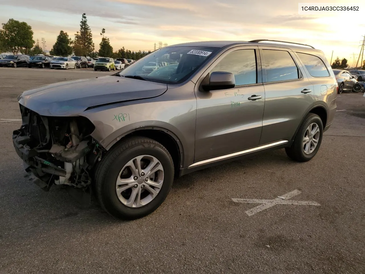 2012 Dodge Durango Sxt VIN: 1C4RDJAG3CC336452 Lot: 82330514