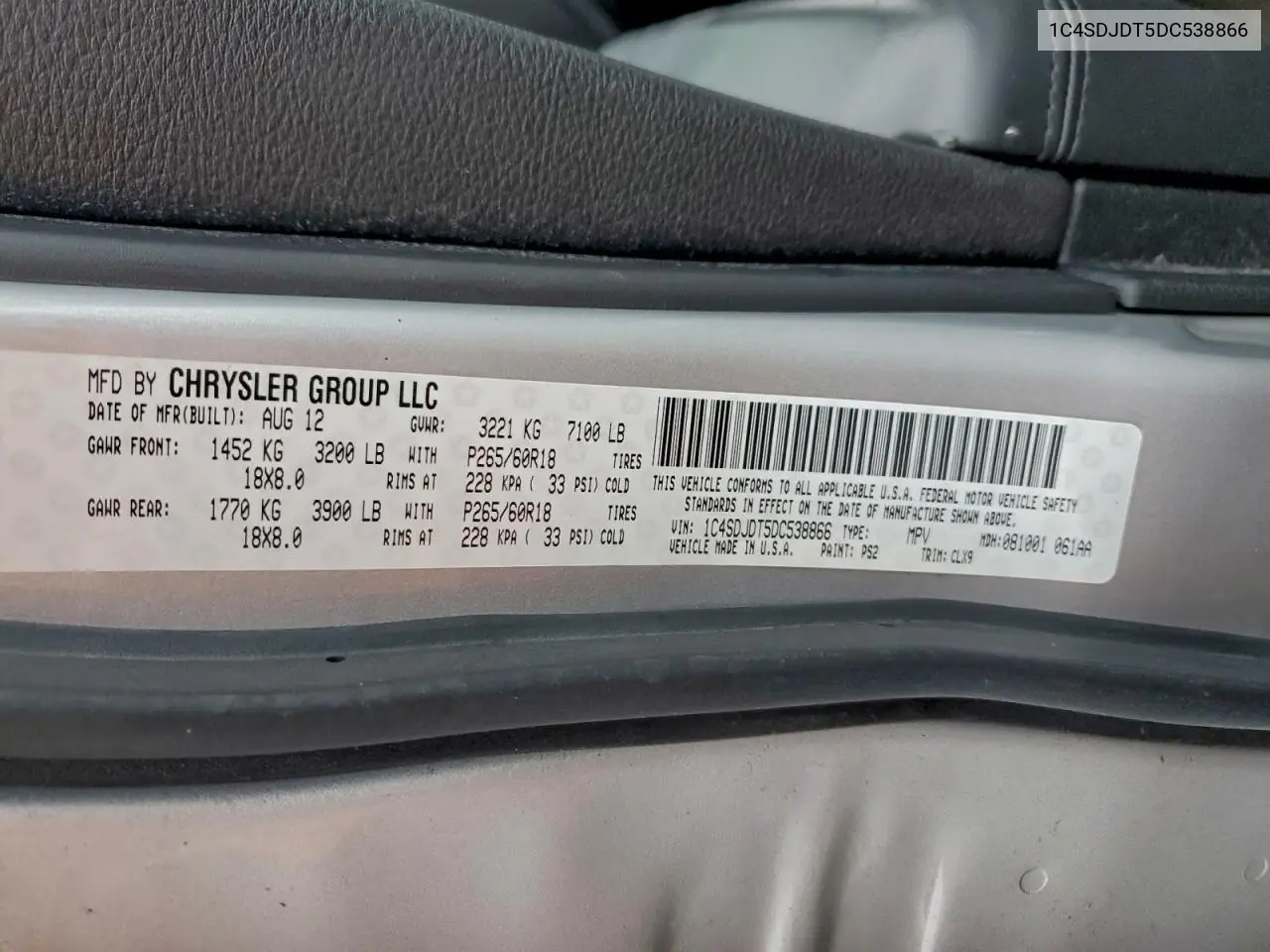 1C4SDJDT5DC538866 2013 Dodge Durango Crew