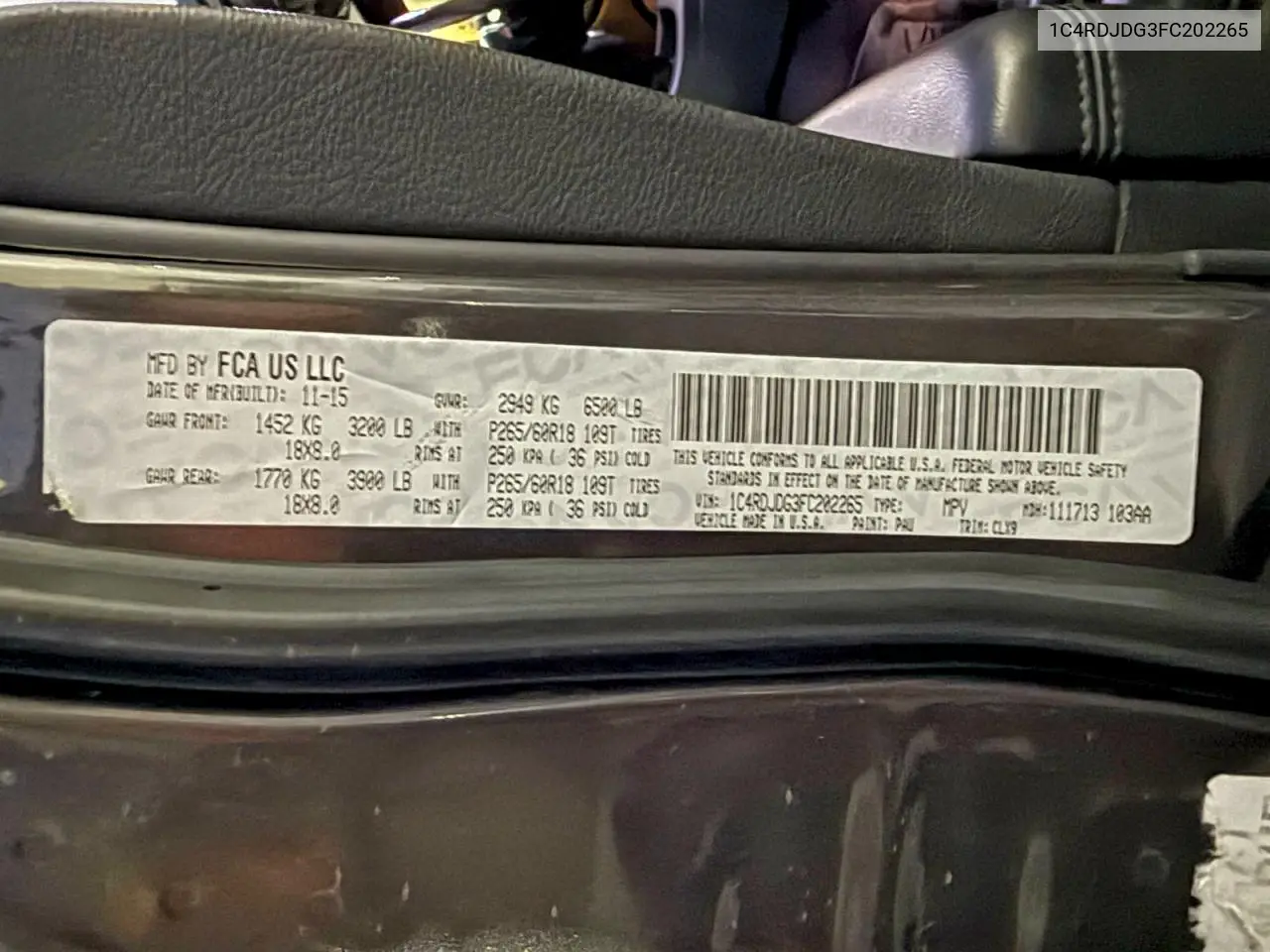 1C4RDJDG3FC202265 2015 Dodge Durango Limited