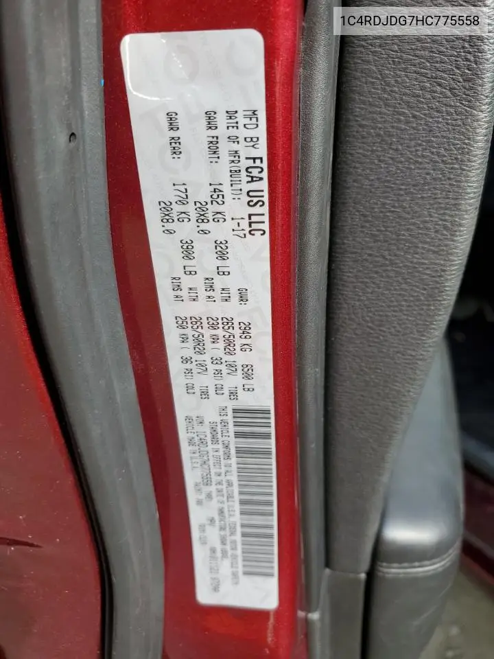 1C4RDJDG7HC775558 2017 Dodge Durango Gt Awd