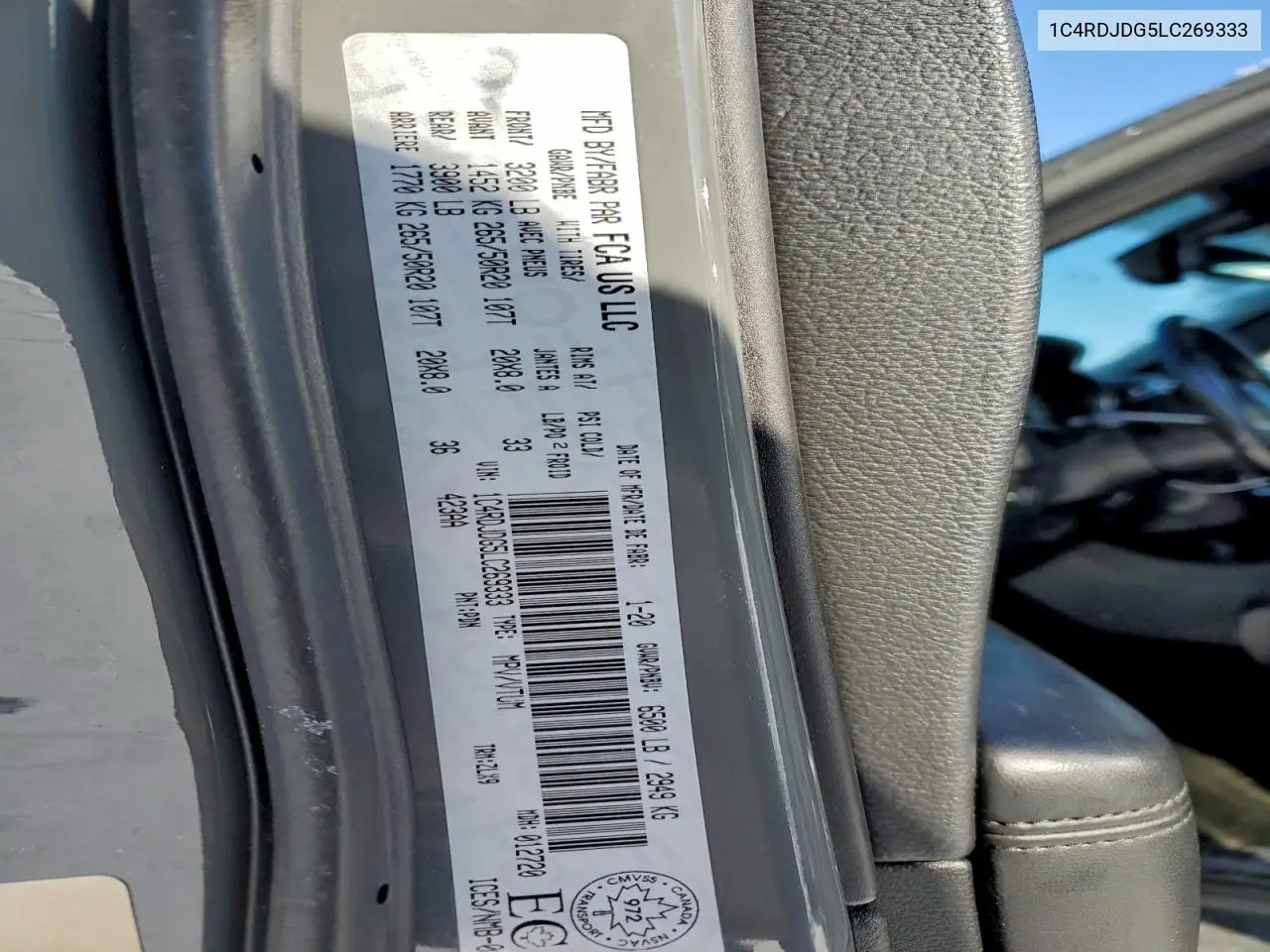 1C4RDJDG5LC269333 2020 Dodge Durango Gt
