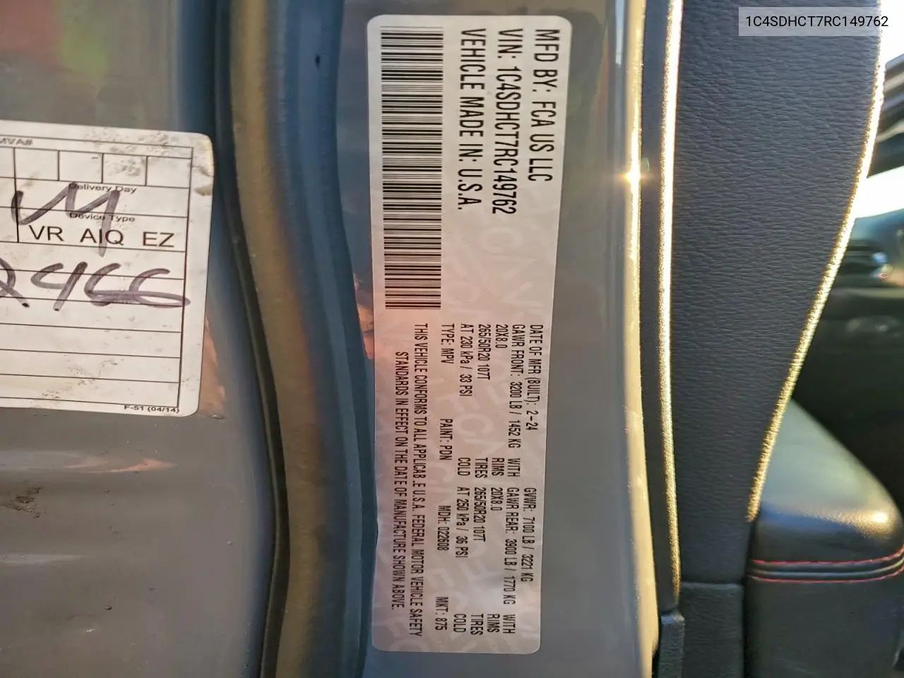 1C4SDHCT7RC149762 2024 Dodge Durango R