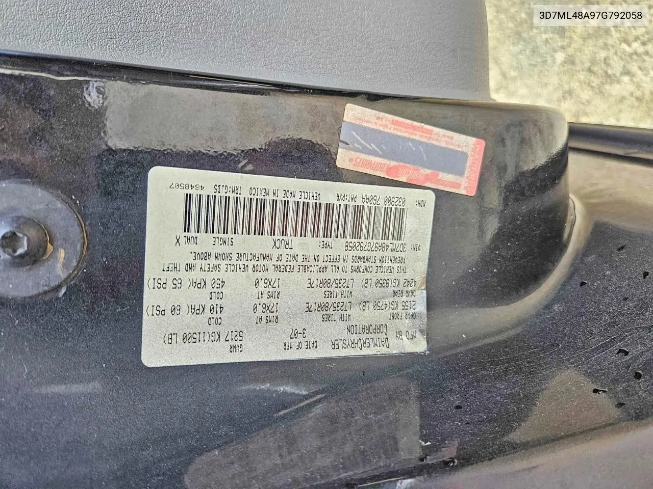 3D7ML48A97G792058 2007 Dodge Ram 3500 St