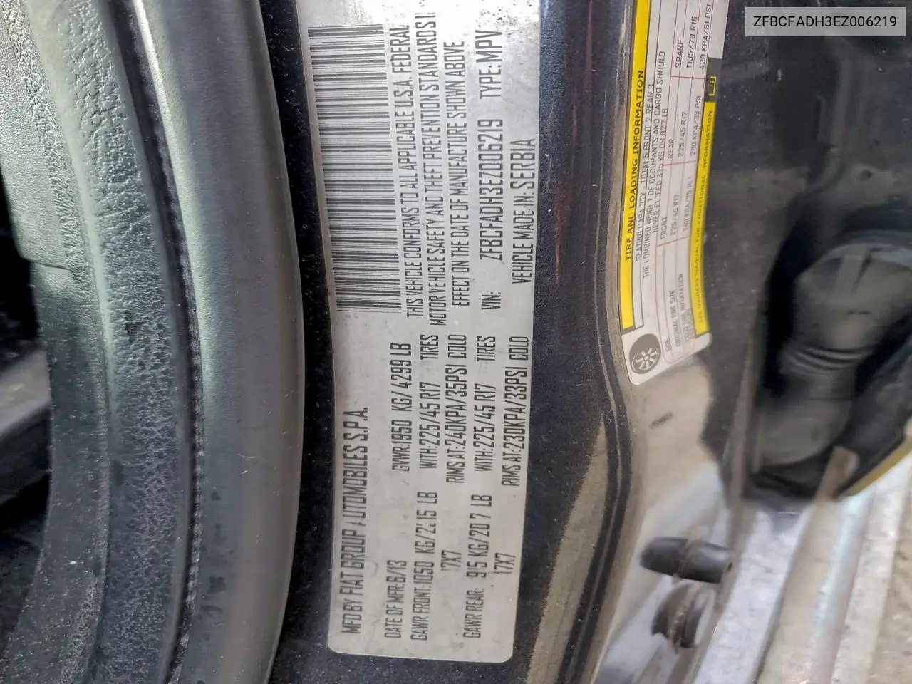 ZFBCFADH3EZ006219 2014 Fiat 500L Trekking