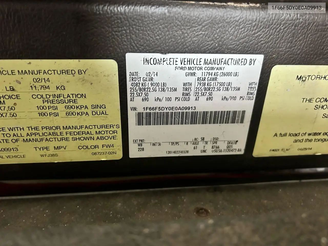 1F66F5DY0E0A09913 2014 Ford F53