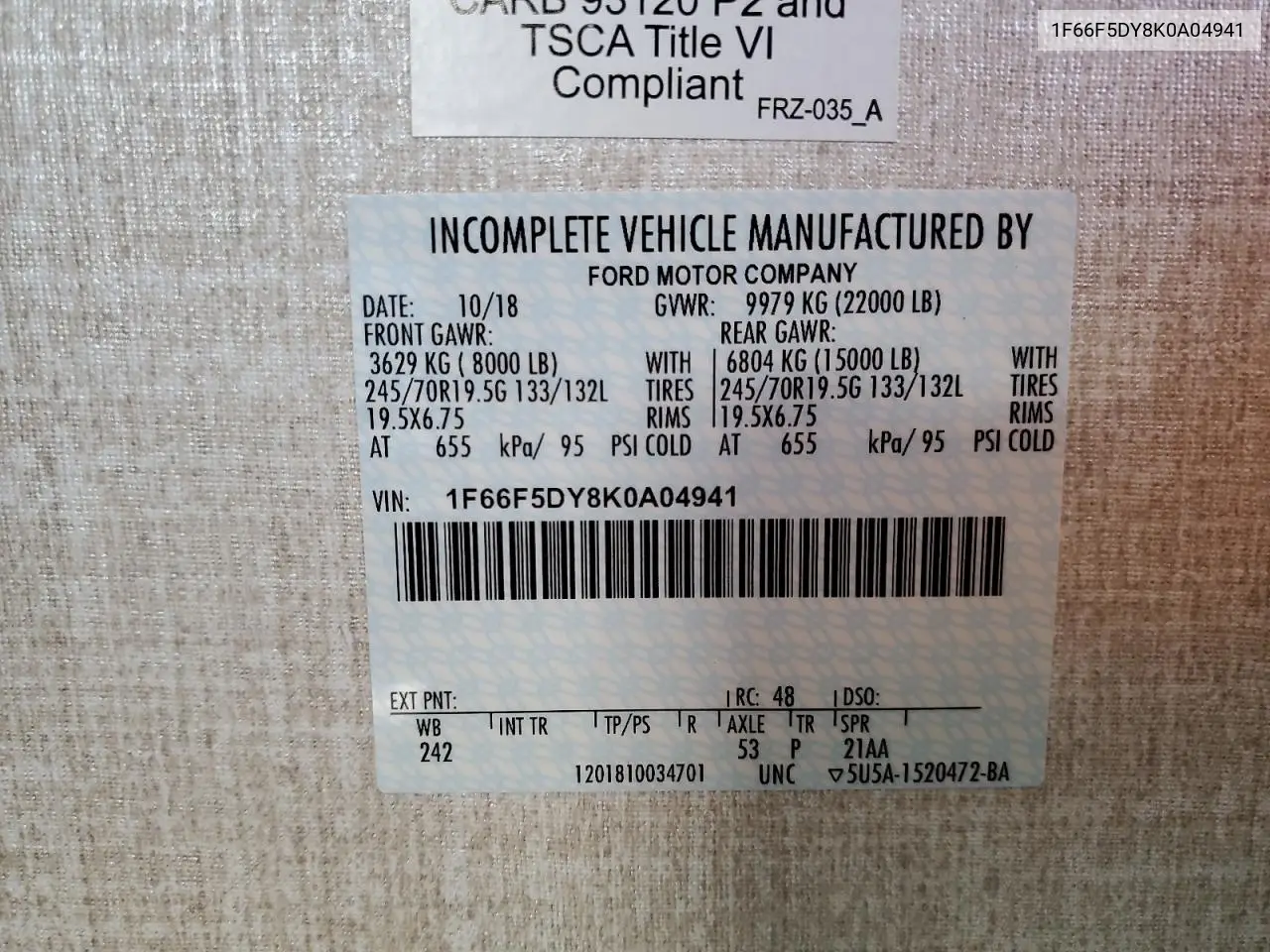 2019 Ford F53 VIN: 1F66F5DY8K0A04941 Lot: 82531445