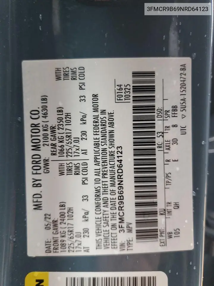 3FMCR9B69NRD64123 2022 Ford Bronco Sport Big Bend