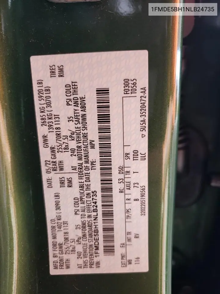 1FMDE5BH1NLB24735 2022 Ford Bronco Base