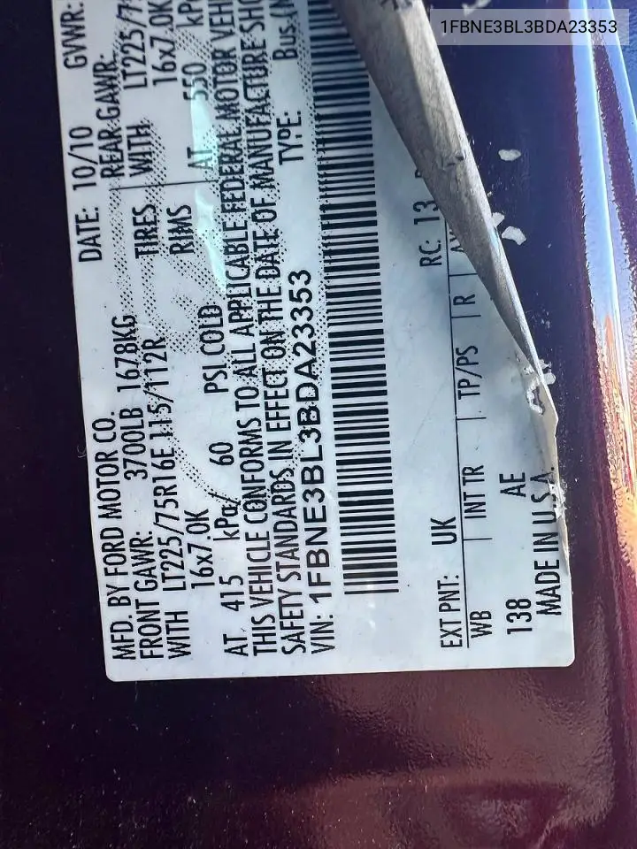 1FBNE3BL3BDA23353 2011 Ford Econoline E350 Super Duty Wagon