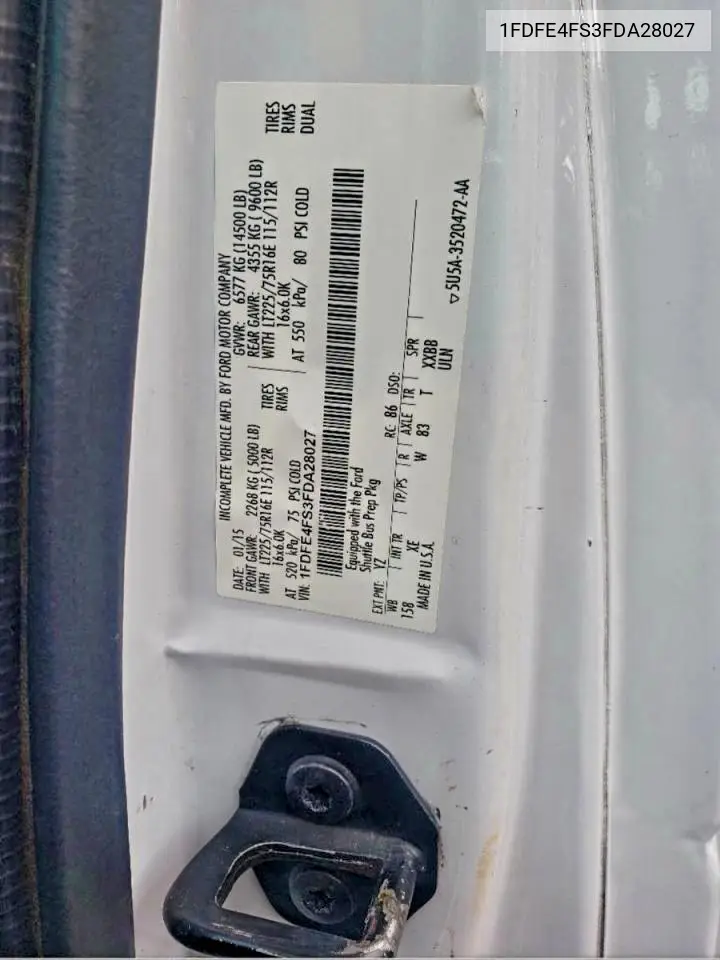 1FDFE4FS3FDA28027 2015 Ford Econoline E450 Super Duty Cutaway Van