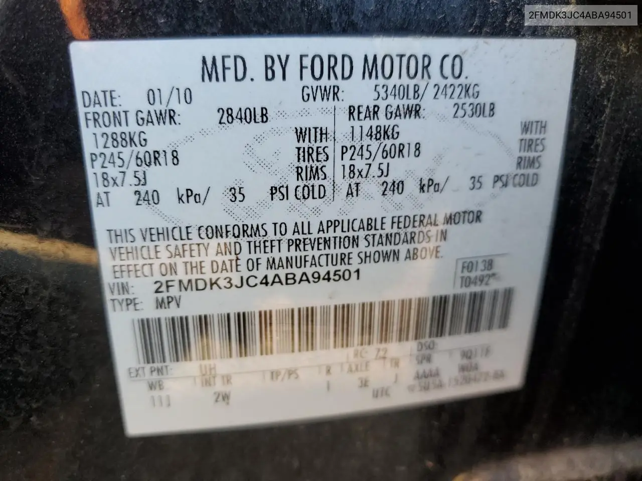 2FMDK3JC4ABA94501 2010 Ford Edge Sel