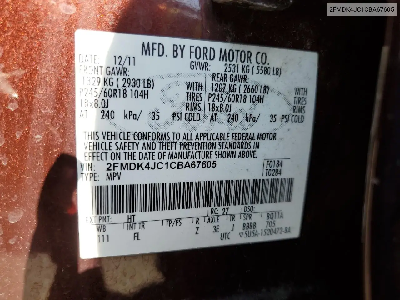 2FMDK4JC1CBA67605 2012 Ford Edge Sel