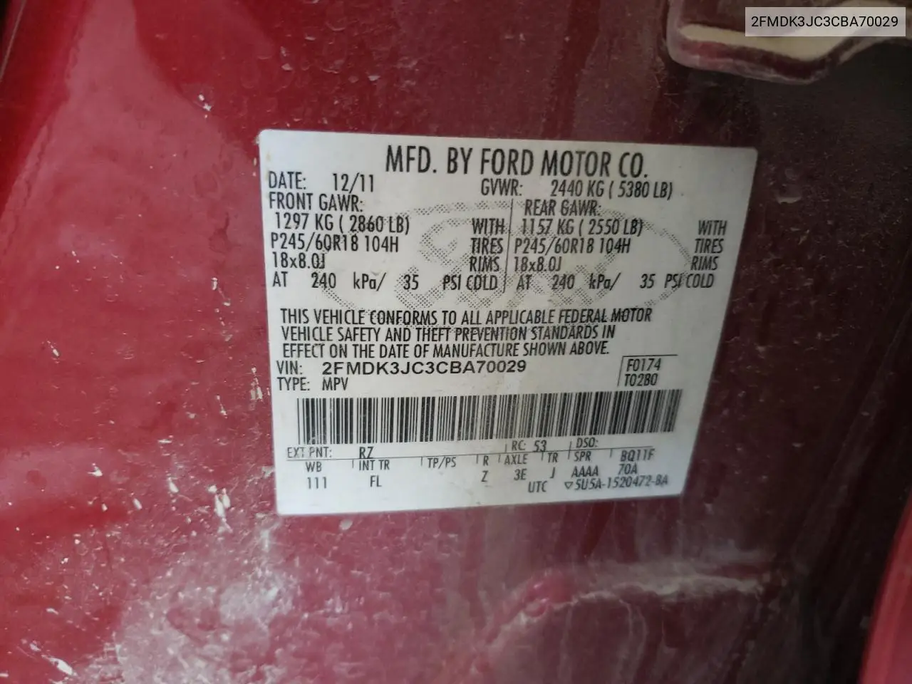 2FMDK3JC3CBA70029 2012 Ford Edge Sel