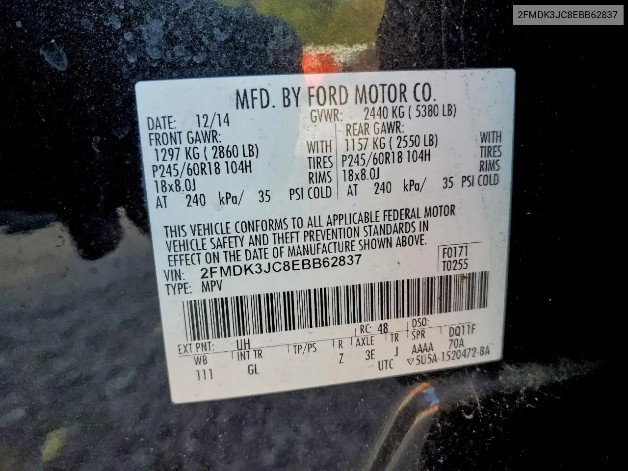 2FMDK3JC8EBB62837 2014 Ford Edge Sel