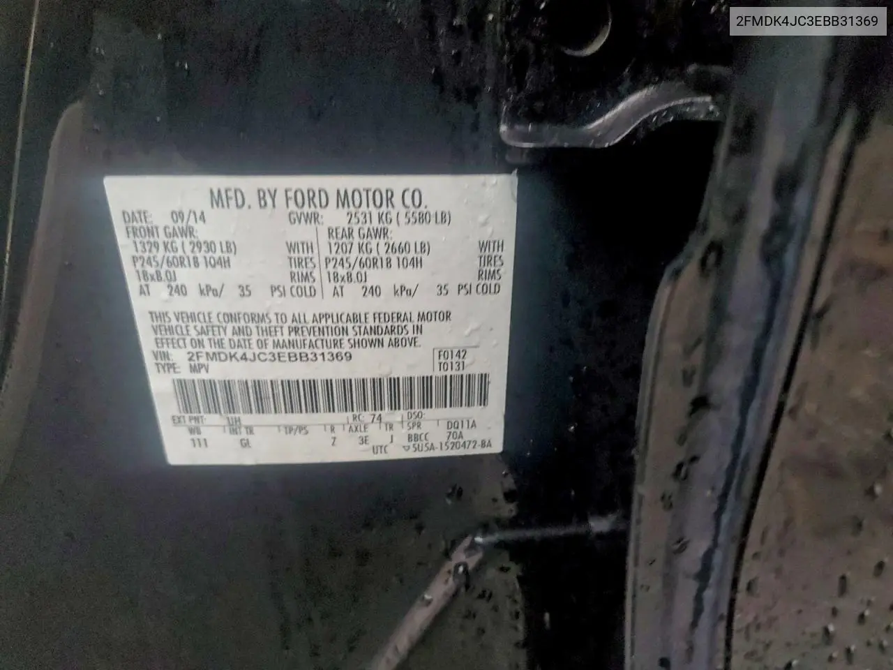 2FMDK4JC3EBB31369 2014 Ford Edge Sel