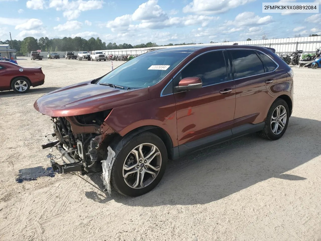 2016 Ford Edge Titanium VIN: 2FMPK3K9XGBB92084 Lot: 72005694