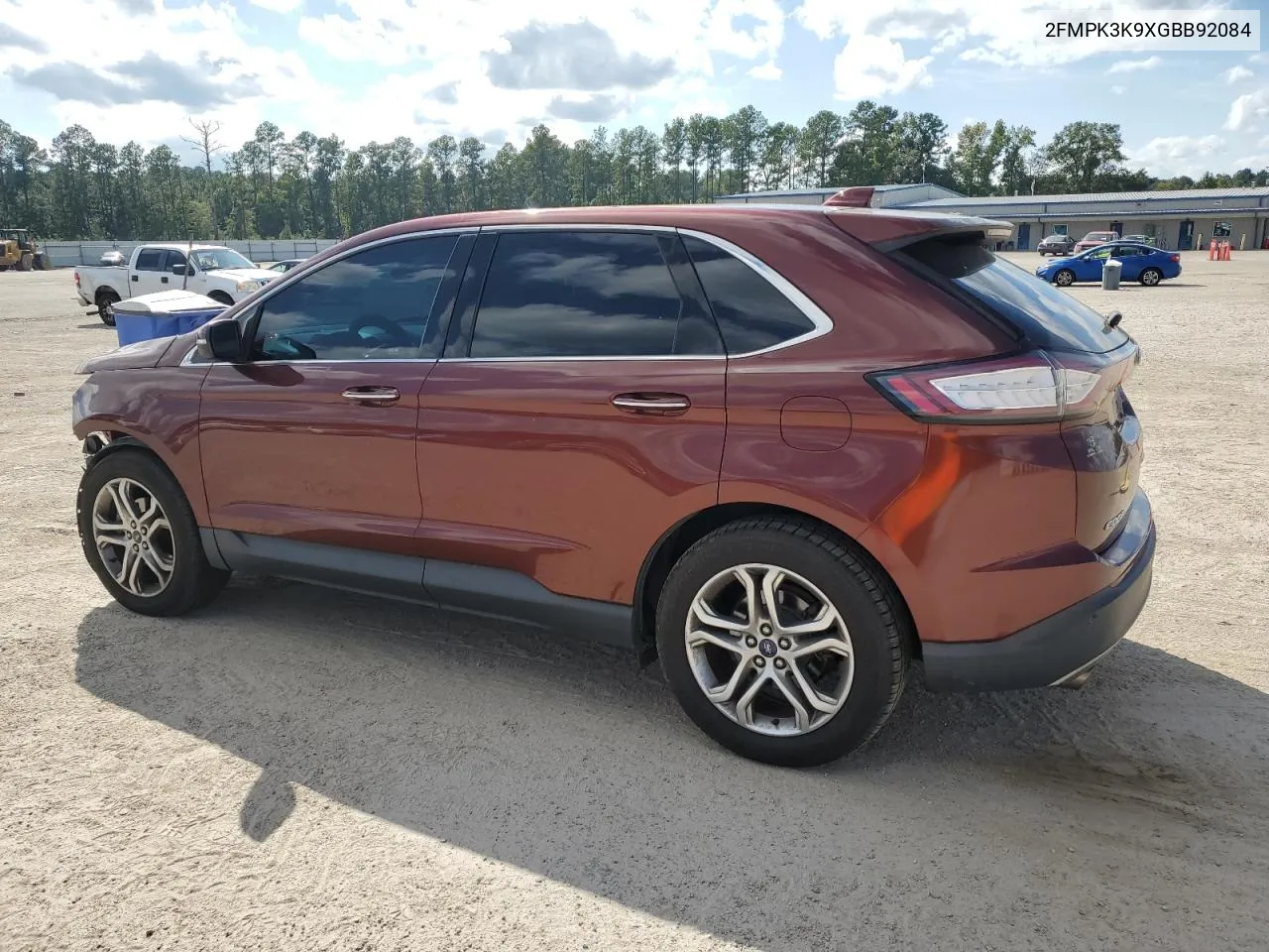 2016 Ford Edge Titanium VIN: 2FMPK3K9XGBB92084 Lot: 72005694