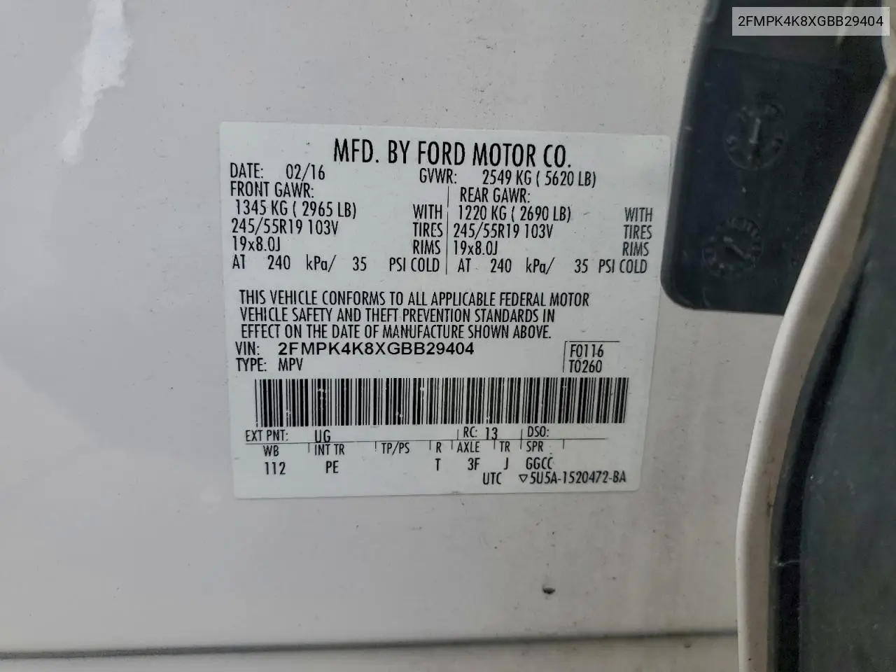 2FMPK4K8XGBB29404 2016 Ford Edge Titanium