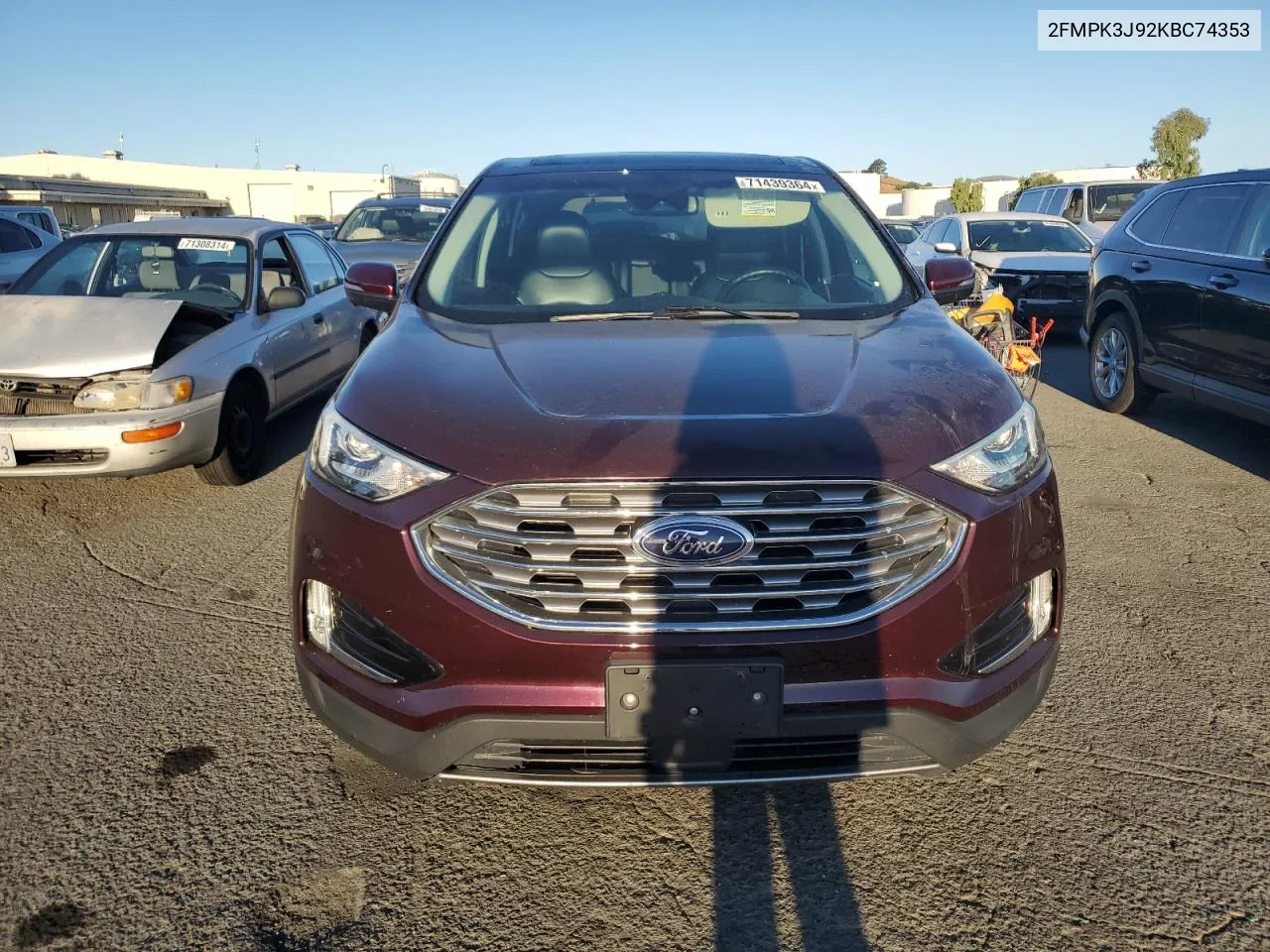 2019 Ford Edge Sel VIN: 2FMPK3J92KBC74353 Lot: 71439364