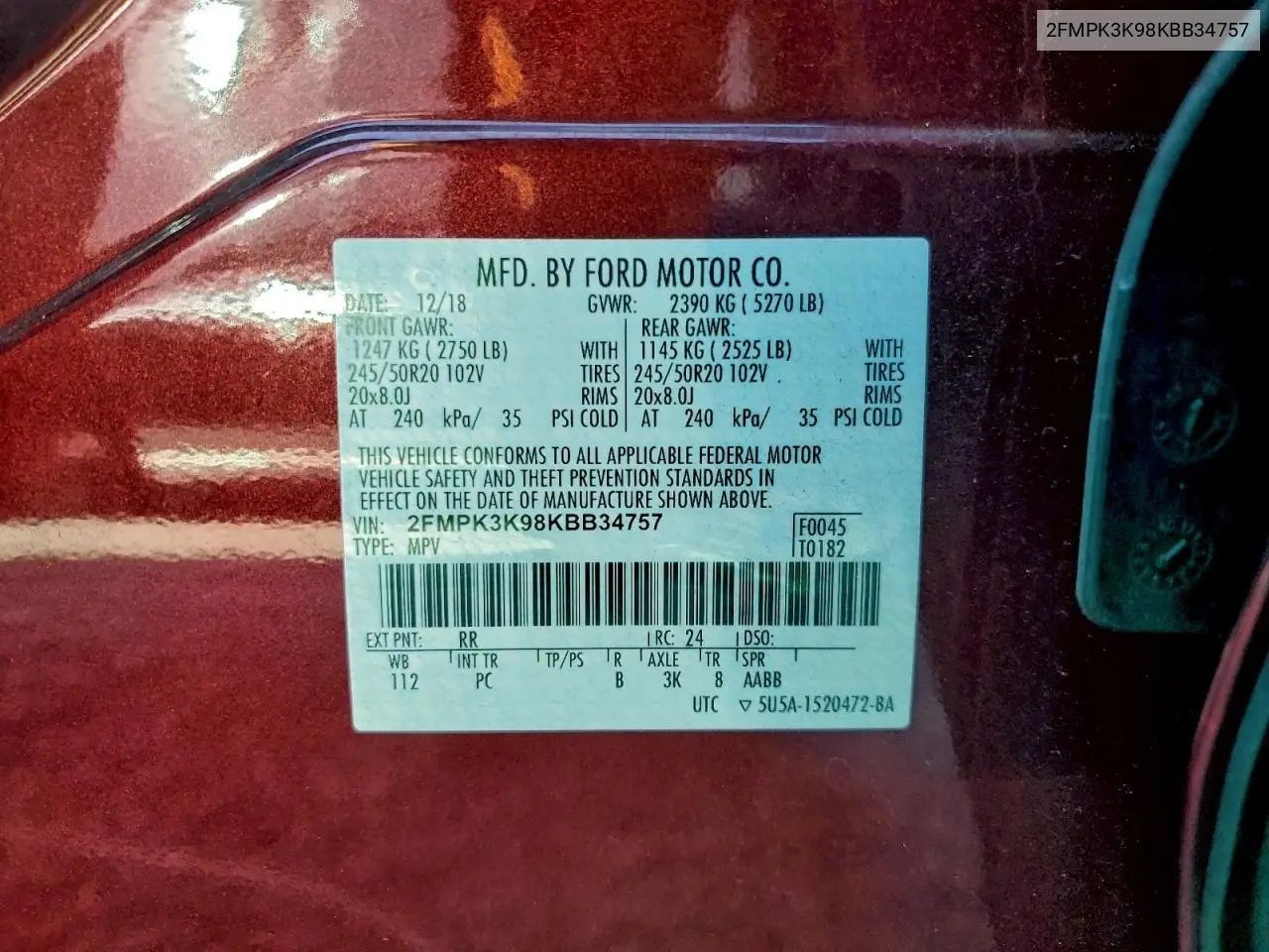2FMPK3K98KBB34757 2019 Ford Edge Titanium