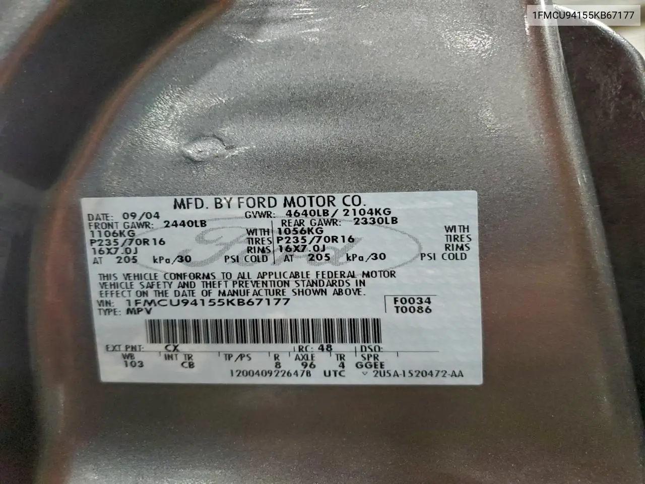 1FMCU94155KB67177 2005 Ford Escape Limited