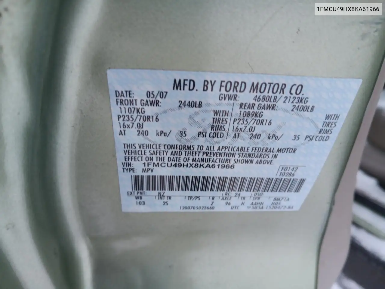 1FMCU49HX8KA61966 2008 Ford Escape Hev