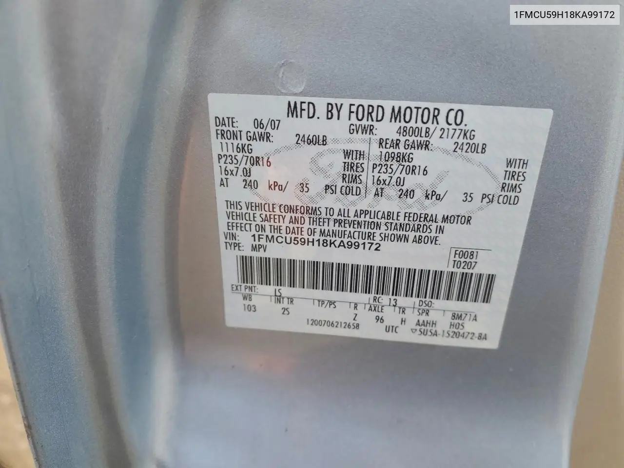 1FMCU59H18KA99172 2008 Ford Escape Hev