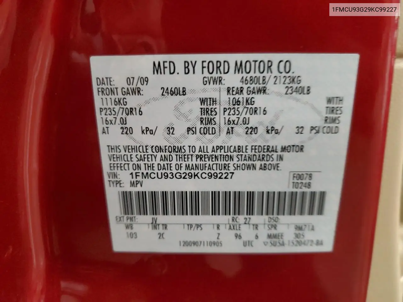 1FMCU93G29KC99227 2009 Ford Escape Xlt