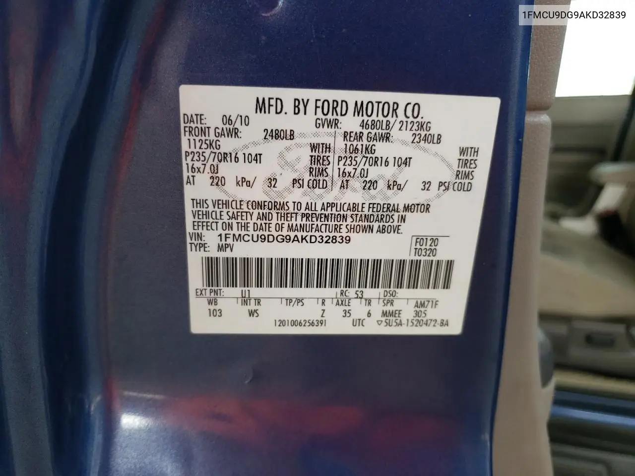 1FMCU9DG9AKD32839 2010 Ford Escape Xlt