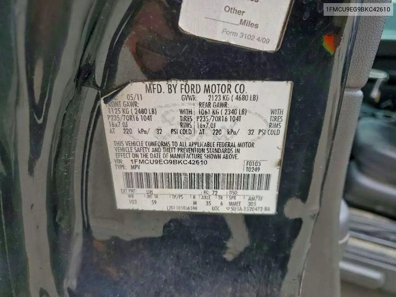 1FMCU9EG9BKC42610 2011 Ford Escape Limited