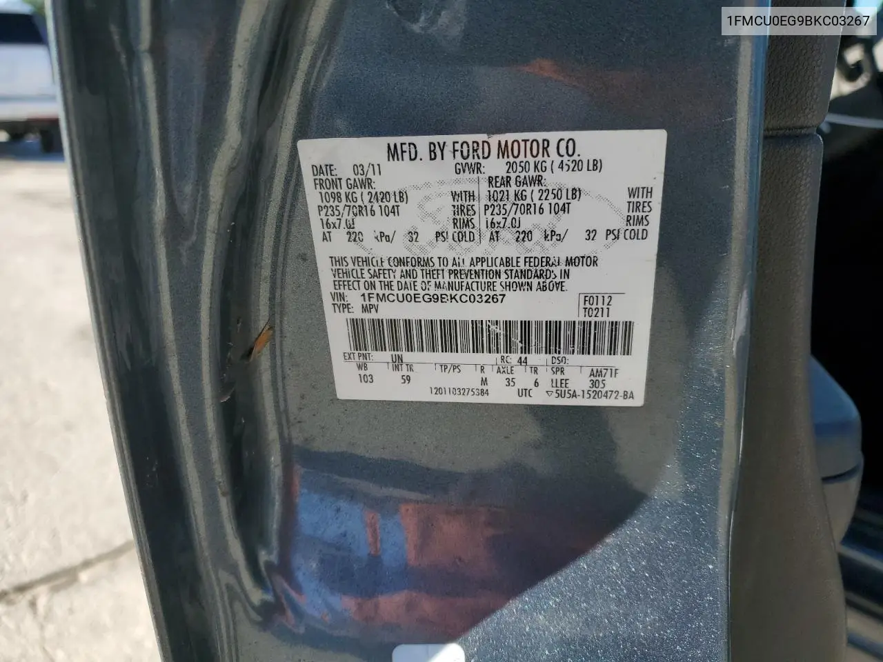 1FMCU0EG9BKC03267 2011 Ford Escape Limited