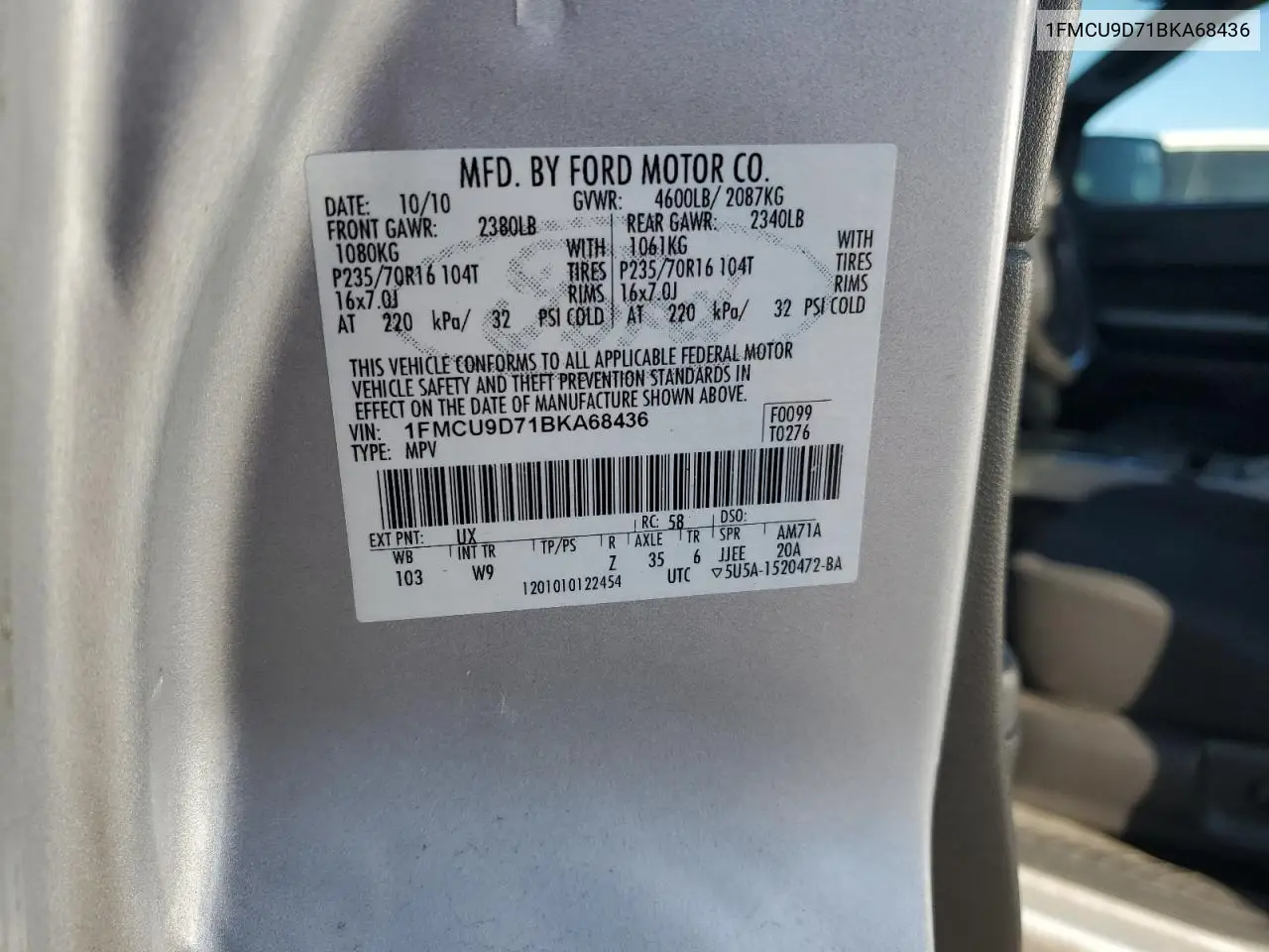 1FMCU9D71BKA68436 2011 Ford Escape Xlt