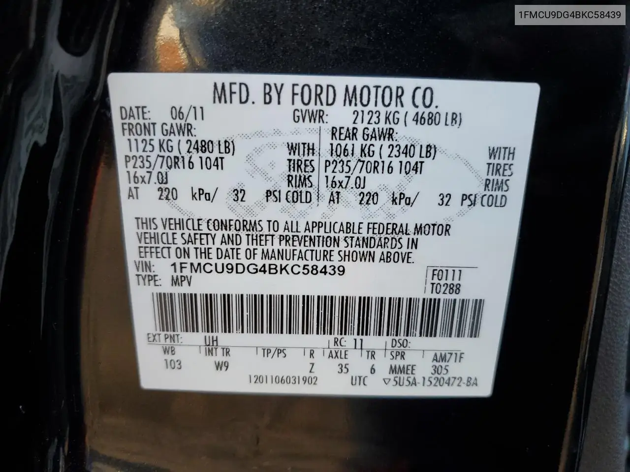 1FMCU9DG4BKC58439 2011 Ford Escape Xlt