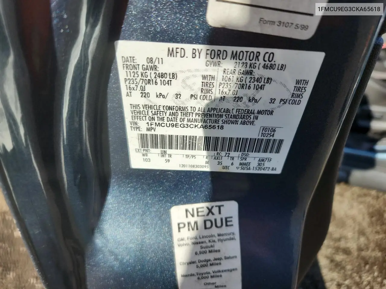 1FMCU9EG3CKA65618 2012 Ford Escape Limited