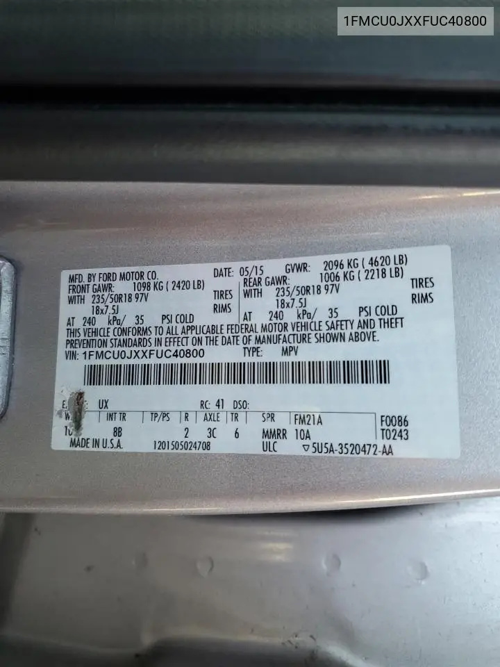 1FMCU0JXXFUC40800 2015 Ford Escape Titanium
