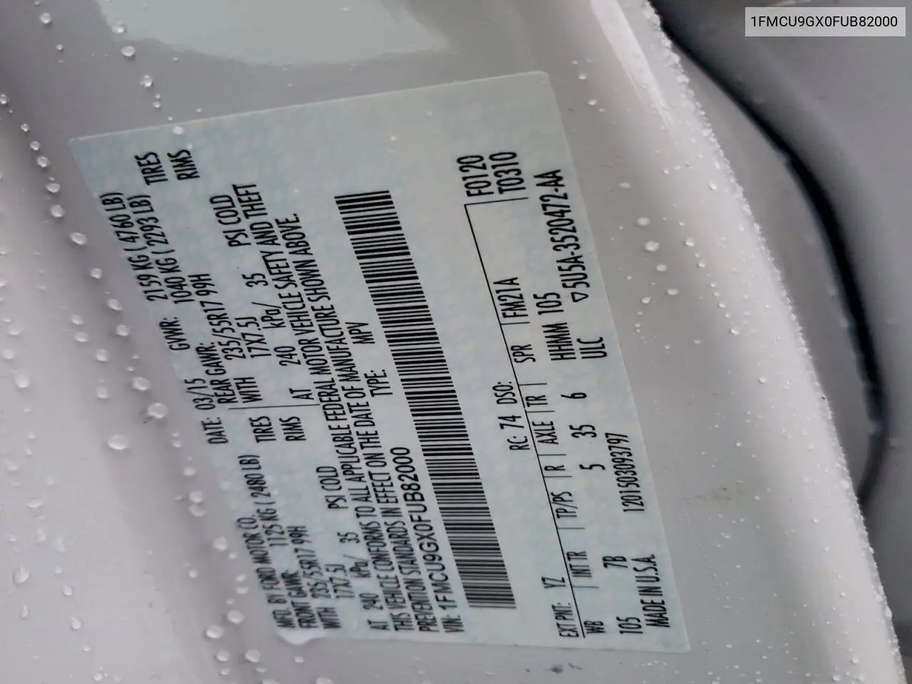 1FMCU9GX0FUB82000 2015 Ford Escape Se