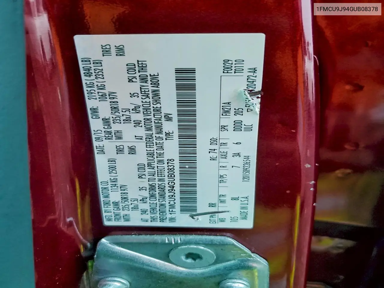 1FMCU9J94GUB08378 2016 Ford Escape Titanium