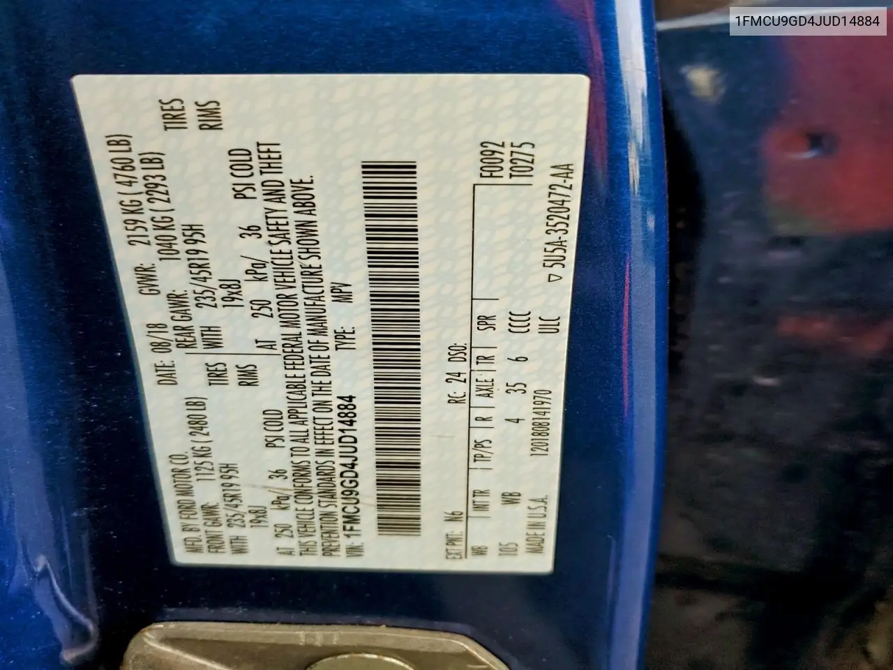1FMCU9GD4JUD14884 2018 Ford Escape Se