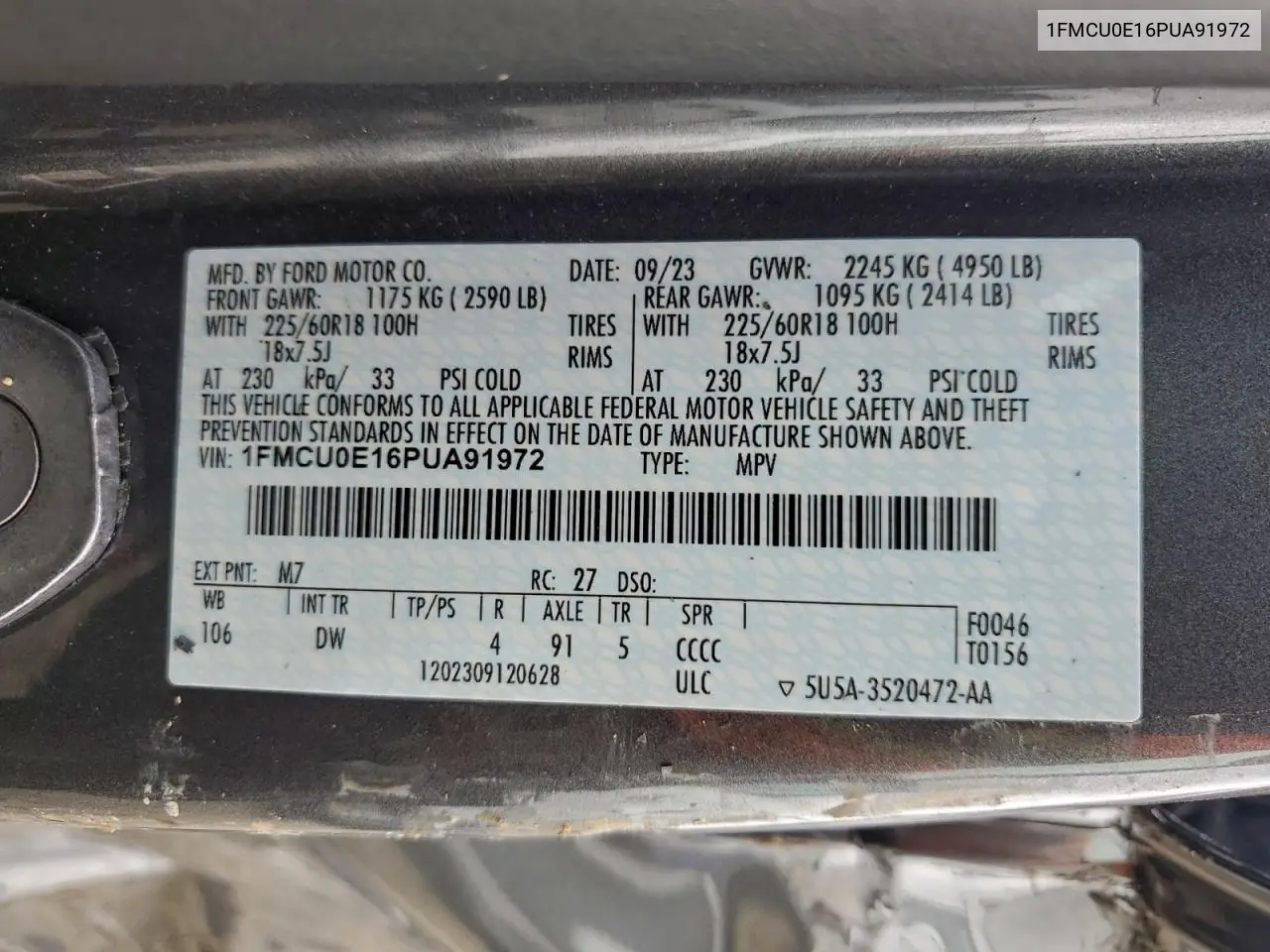 1FMCU0E16PUA91972 2023 Ford Escape