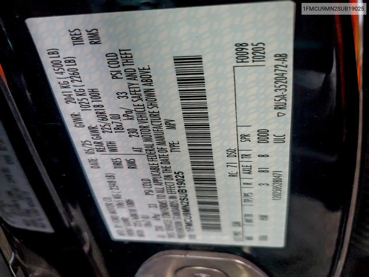 1FMCU9MN2SUB19025 2025 Ford Escape St Line