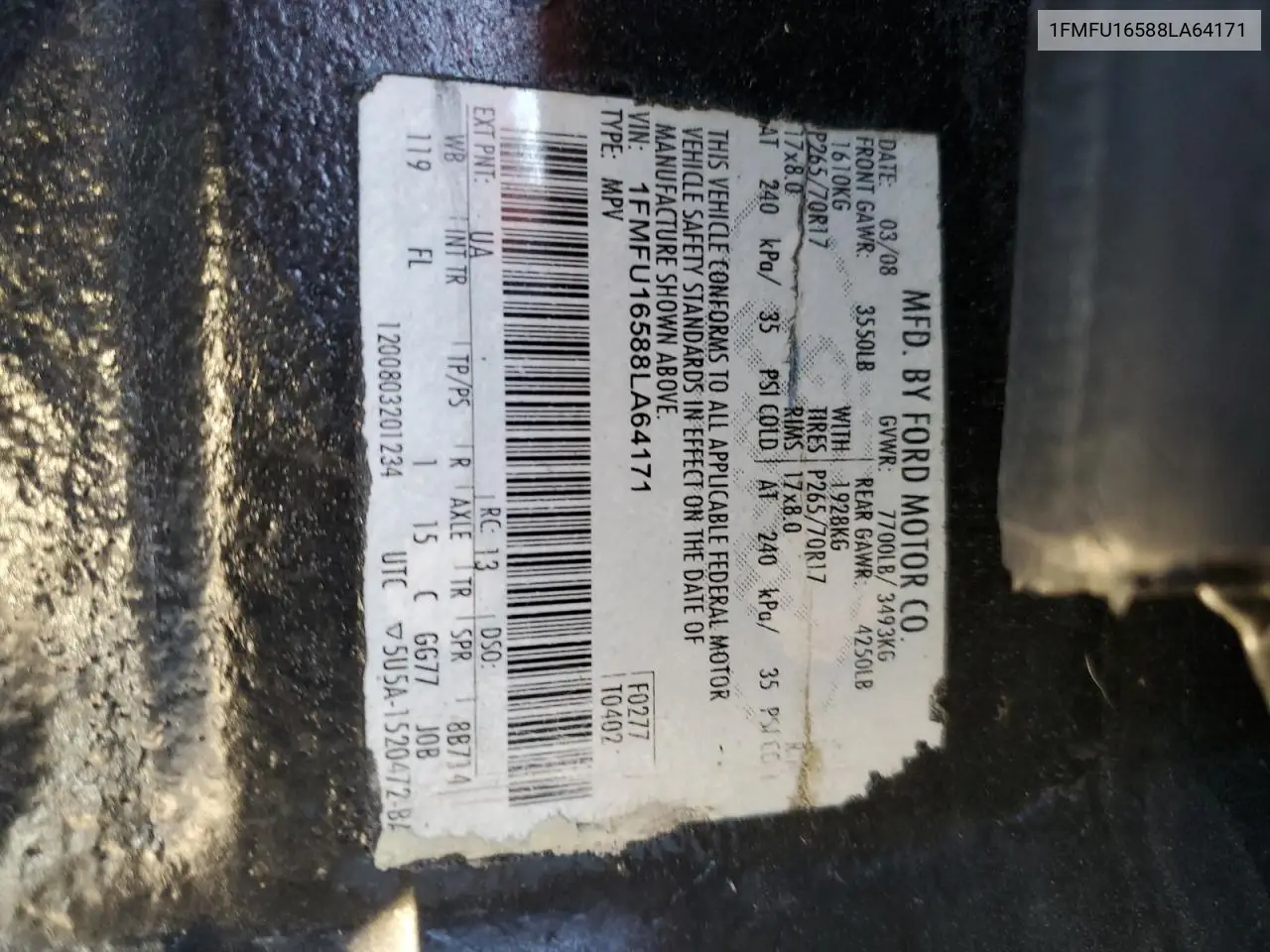 1FMFU16588LA64171 2008 Ford Expedition Xlt