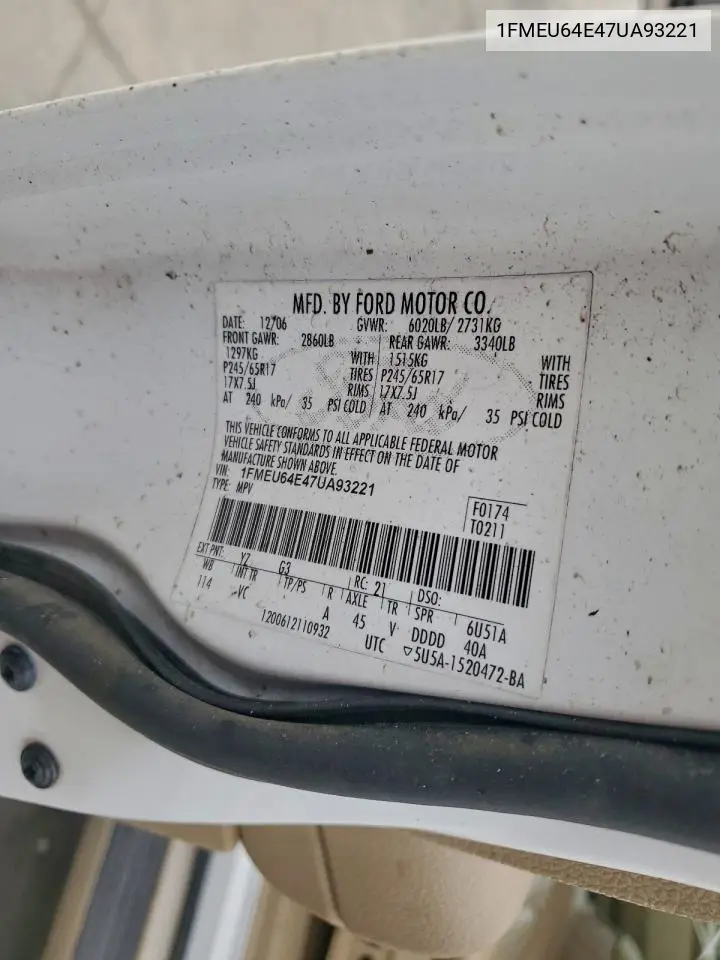 1FMEU64E47UA93221 2007 Ford Explorer Eddie Bauer