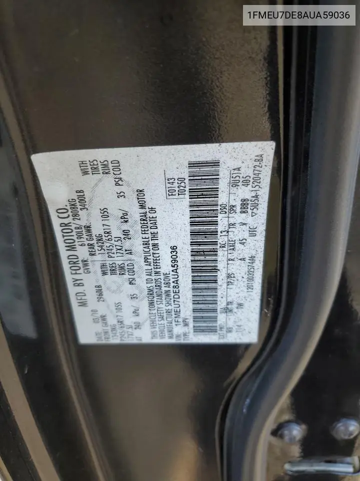 1FMEU7DE8AUA59036 2010 Ford Explorer Xlt