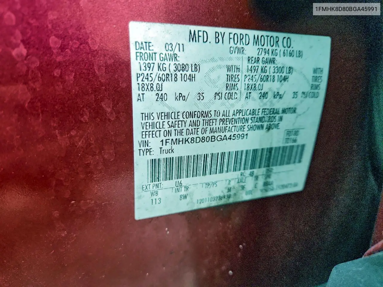 1FMHK8D80BGA45991 2011 Ford Explorer Xlt