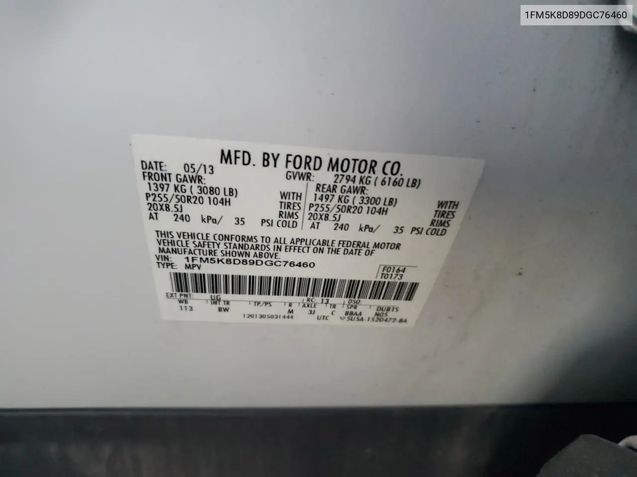 1FM5K8D89DGC76460 2013 Ford Explorer Xlt
