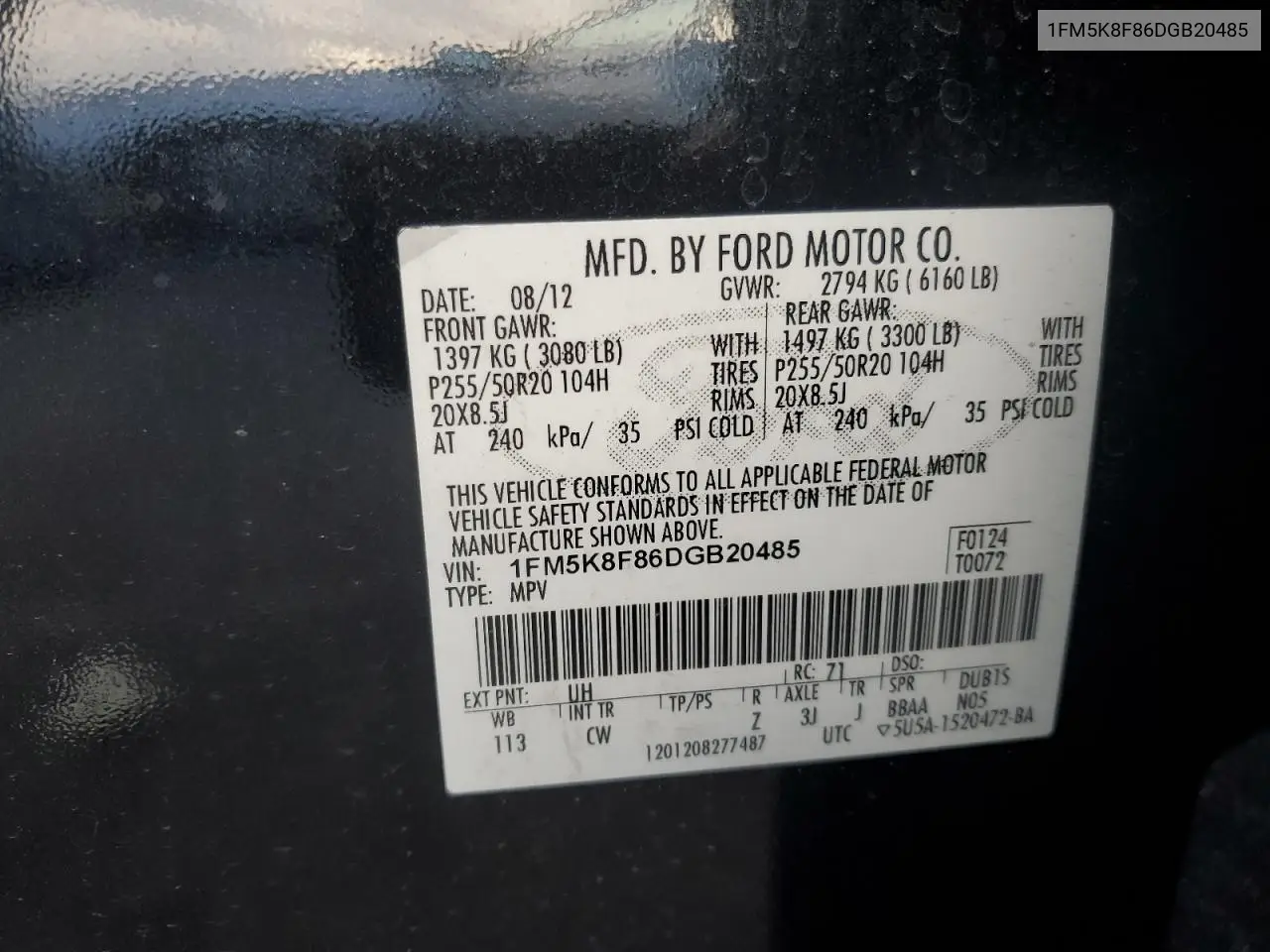 1FM5K8F86DGB20485 2013 Ford Explorer Limited