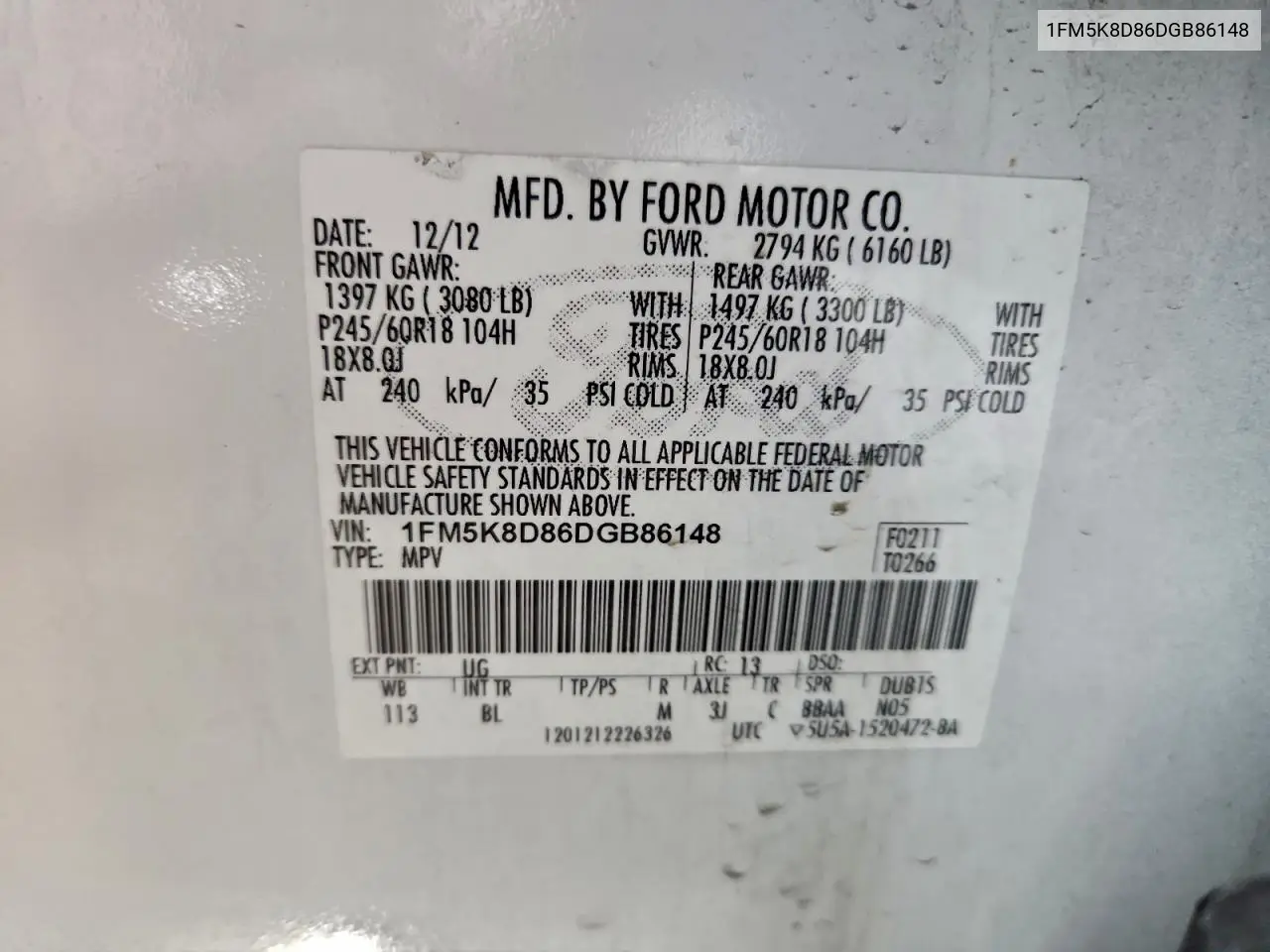 1FM5K8D86DGB86148 2013 Ford Explorer Xlt